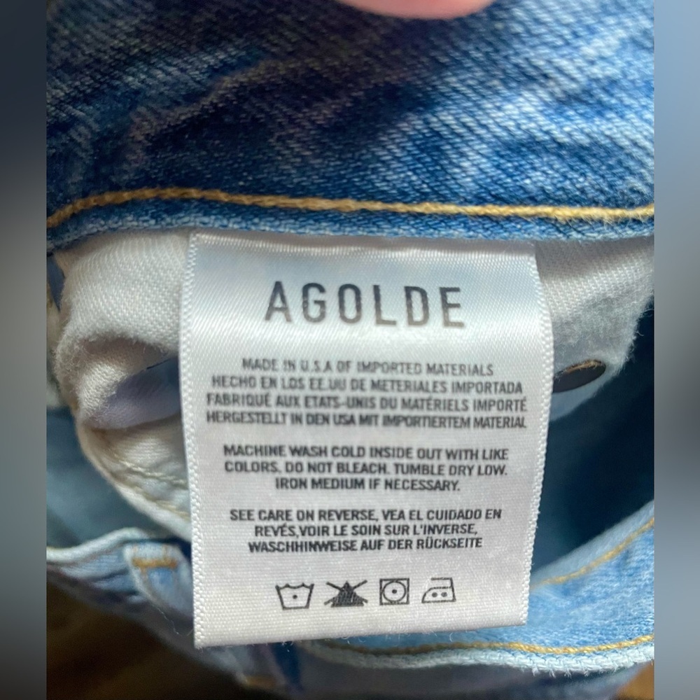 AGOLDE Jeans Women’s 25 Riley High Rise Straight Leg Crop? Denim Blue Distressed - Picture 8 of 10